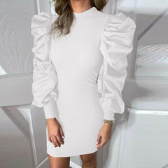 WomenKnit Bodycon Sweater Dress Long Puff Sleeve Autumn Winter Ladies Casual Long Jumper Pencil Dresses