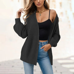 WomenKnitted Long Sleeve Cardigan Autumn Winter Open Front Drape Pockets Sweater Outerwear Coat