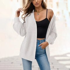 WomenKnitted Long Sleeve Cardigan Autumn Winter Open Front Drape Pockets Sweater Outerwear Coat