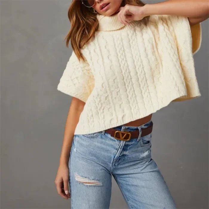 WomenLoose Short-sleeved Turtleneck Knit Summer Autumn Lady Sweater