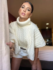 WomenLoose Short-sleeved Turtleneck Knit Summer Autumn Lady Sweater