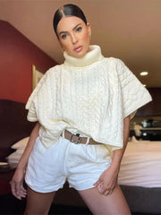 WomenLoose Short-sleeved Turtleneck Knit Summer Autumn Lady Sweater