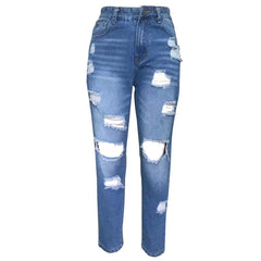 WomenRipped With Elastic Waist Loose Versatile Spring Summer Thin Style Jeans