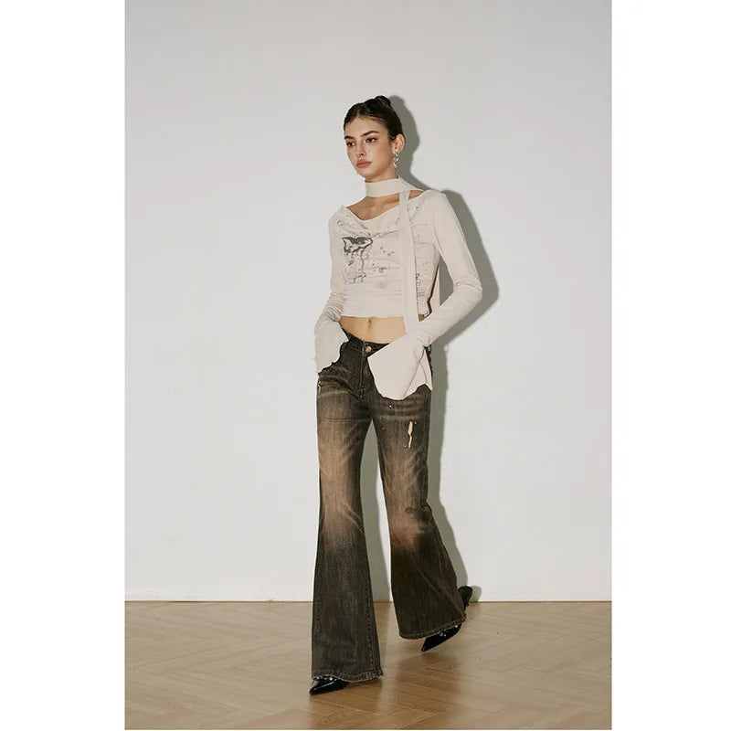 Retro Streetwear High Waist Wide Leg Denim Pants