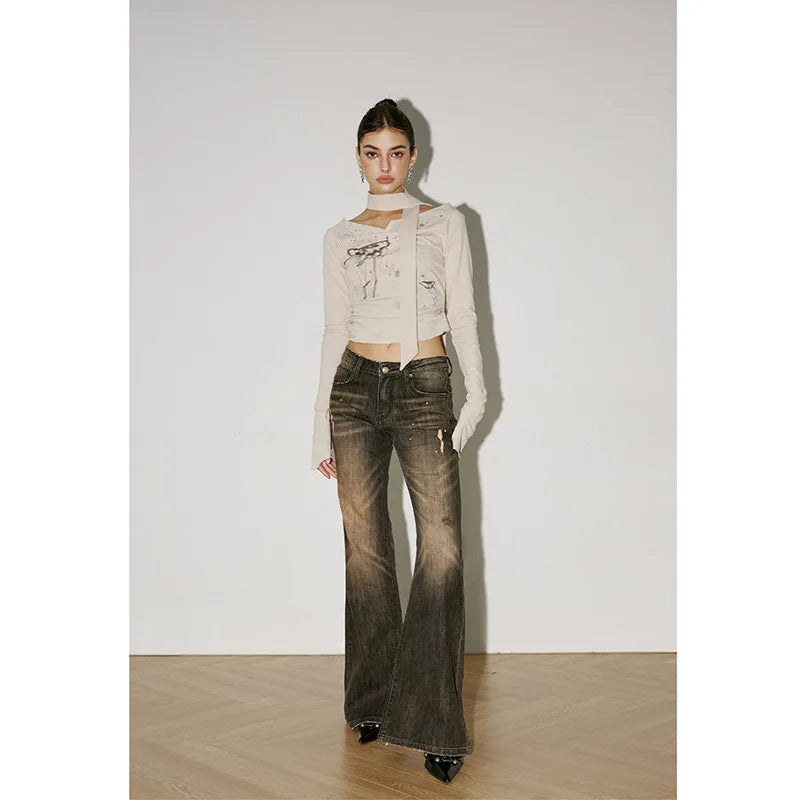 Retro Streetwear High Waist Wide Leg Denim Pants