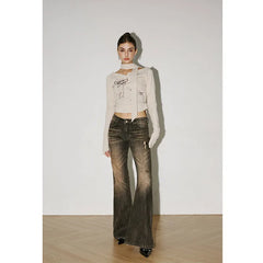 Retro Streetwear High Waist Wide Leg Denim Pants