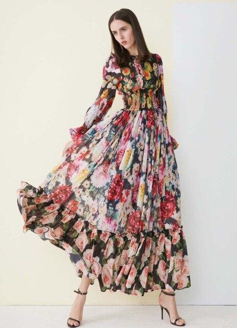 Floral Printed Ruffles Elegant Designer Casual Holiday Maxi Dresses