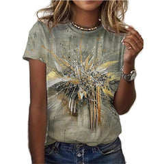 3D Floral Round Neck Casual T-Shirt