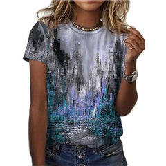 3D Floral Round Neck Casual T-Shirt