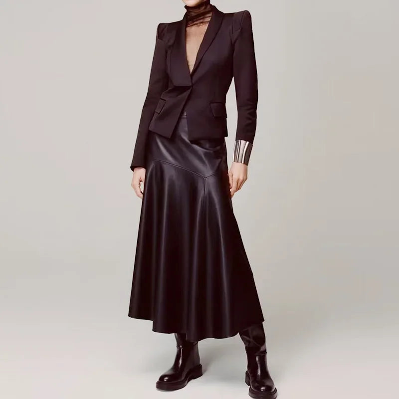 Chic Spring Black PU Leather Streetwear Casual High-Waist Bottom