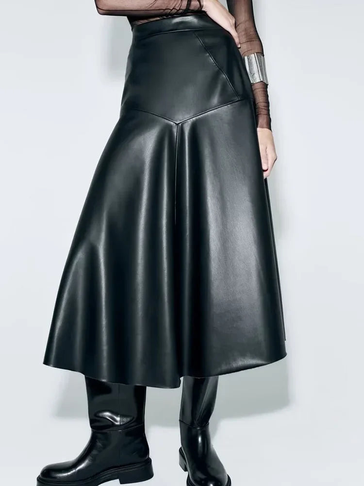 Chic Spring Black PU Leather Streetwear Casual High-Waist Bottom
