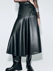 Chic Spring Black PU Leather Streetwear Casual High-Waist Bottom