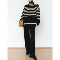 Striped Turtleneck Niche Loose Design Knitwear Sweater
