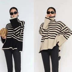 Striped Turtleneck Niche Loose Design Knitwear Sweater