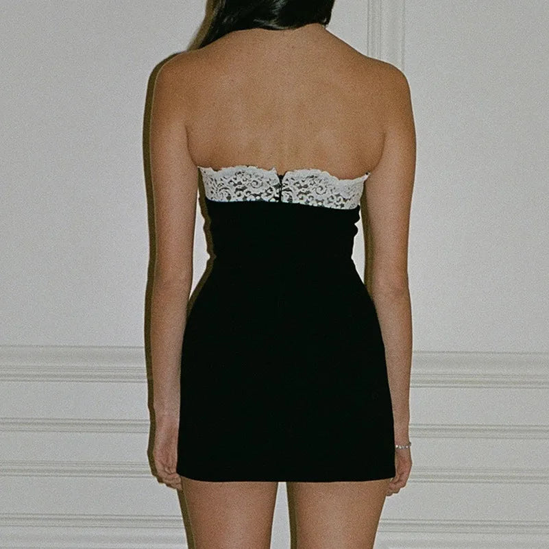 Summer Tube Top Strapless Sleeveless Lace Trim Clubbing Lace Dress