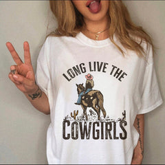 T-shirt Western Cowboy Cartoon Letter Print Funny Cute Short