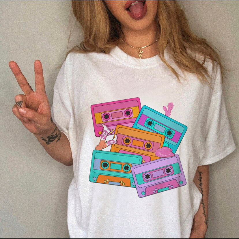 T-shirt Western Cowboy Cartoon Letter Print Funny Cute Short