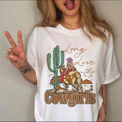 T-shirt Western Cowboy Cartoon Letter Print Funny Cute Short