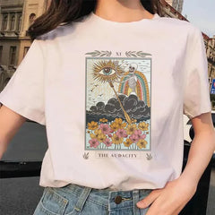 Tarot Card Flower Cartoon Summer Printed WomenT-Shirt