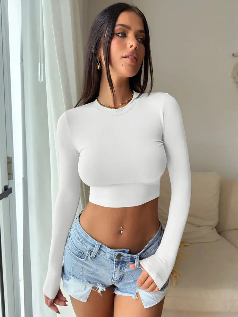 Crop Ultra-short Long-sleeved Base Shirt Spring WomenHot Girls Wear T-shirt