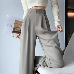 High Waisted Pants For New Fashion Button Up Wide Leg Office Ladies Pants