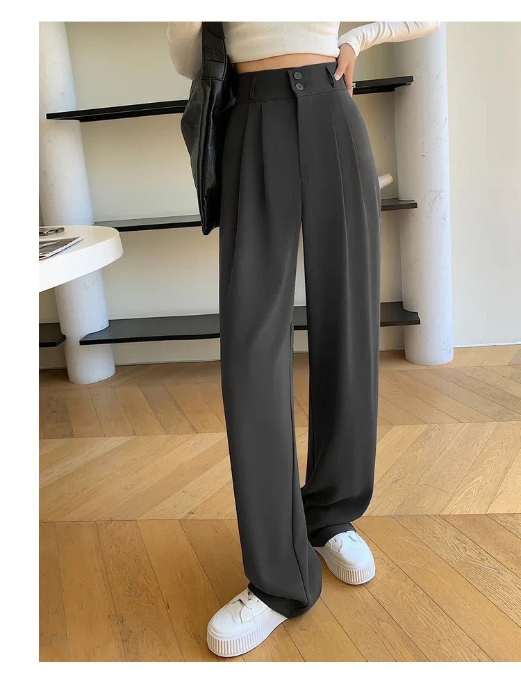 High Waisted Pants For New Fashion Button Up Wide Leg Office Ladies Pants