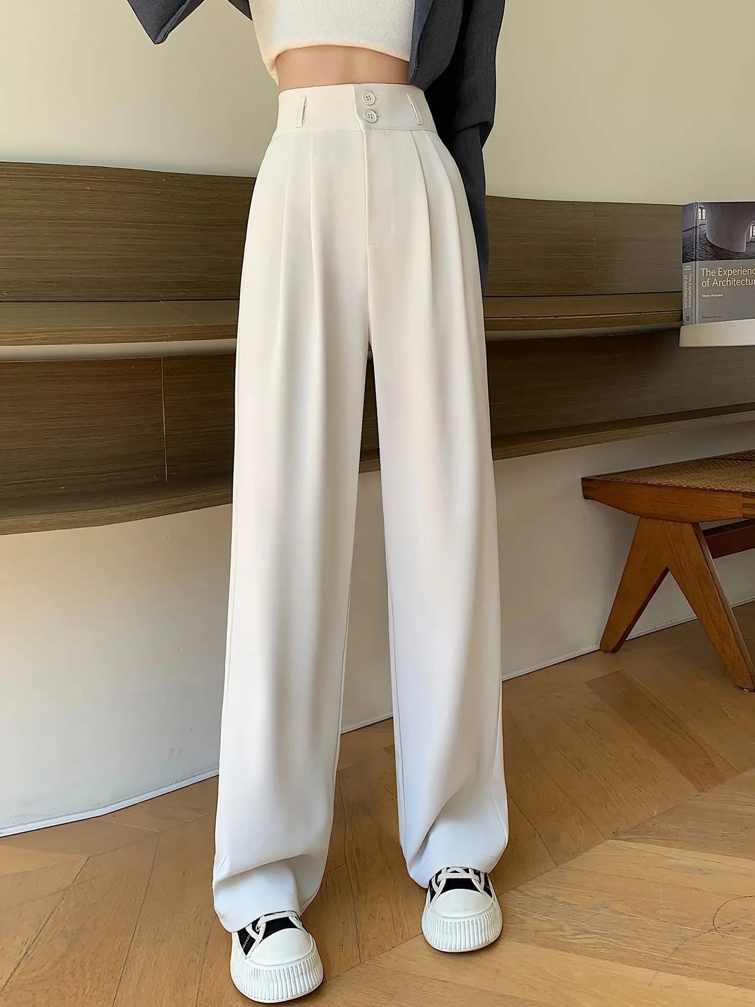 High Waisted Pants For New Fashion Button Up Wide Leg Office Ladies Pants