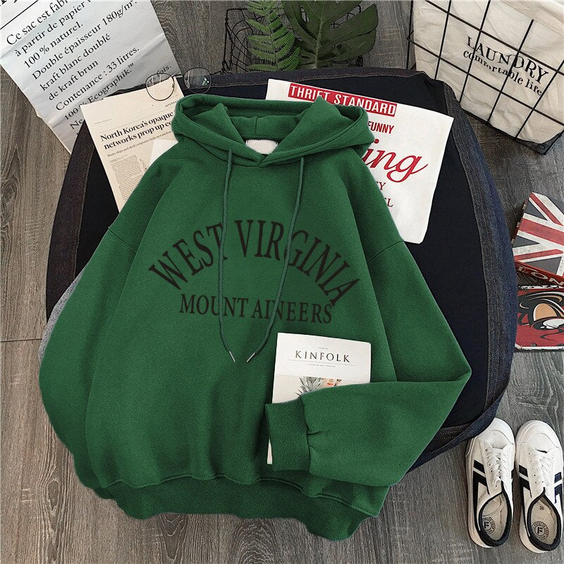 Velvet Thick Letter Print Hoodie