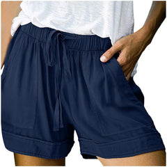 Womens Drawstring Solid Plus Size Splice Casual Elastic Waist Pocketed Loose Shorts женские New Short