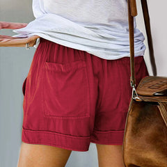 Womens Drawstring Solid Plus Size Splice Casual Elastic Waist Pocketed Loose Shorts женские New Short