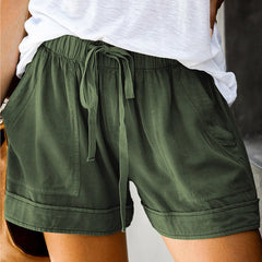 Womens Drawstring Solid Plus Size Splice Casual Elastic Waist Pocketed Loose Shorts женские New Short