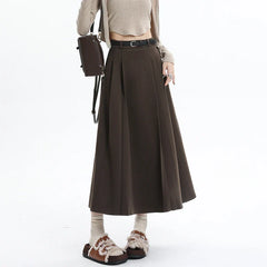 Woolen Pleated Womens New Autumn Winter Wool High Waist Ladies Elegant A-line Long Skirt