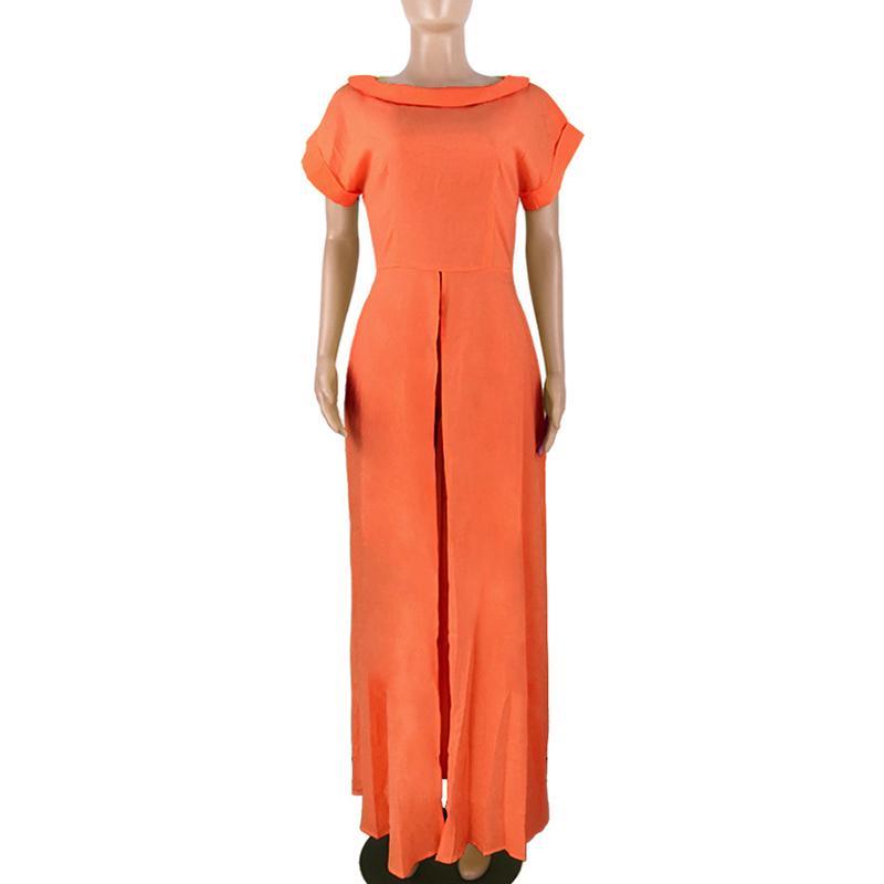 XXL Plus size high split long summer dress Solid color short sleeve casual loose dress Elegant streetwear robe femme