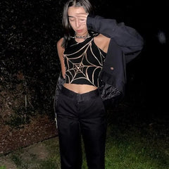Spider Web Gothic Graphic Crop Top