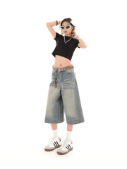 Y2K Streetwear Baggy Wide Leg Cropped Jeans