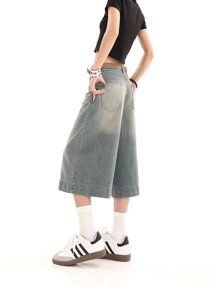 Y2K Streetwear Baggy Wide Leg Cropped Jeans