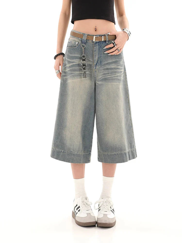 Y2K Streetwear Baggy Wide Leg Cropped Jeans