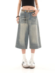 Y2K Streetwear Baggy Wide Leg Cropped Jeans