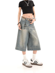 Y2K Streetwear Baggy Wide Leg Cropped Jeans