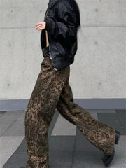 Y2k High Street Baggy Leopard Print High Waist Wide Leg Trouser