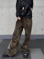 Y2k High Street Baggy Leopard Print High Waist Wide Leg Trouser