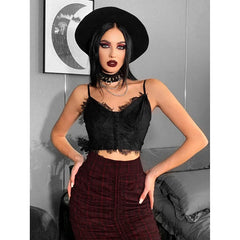 Gothic Punk Fairy Grunge V-neck Dark Lace Crop Top