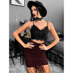 Gothic Punk Fairy Grunge V-neck Dark Lace Crop Top