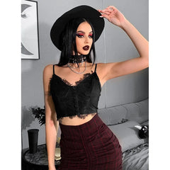 Gothic Punk Fairy Grunge V-neck Dark Lace Crop Top