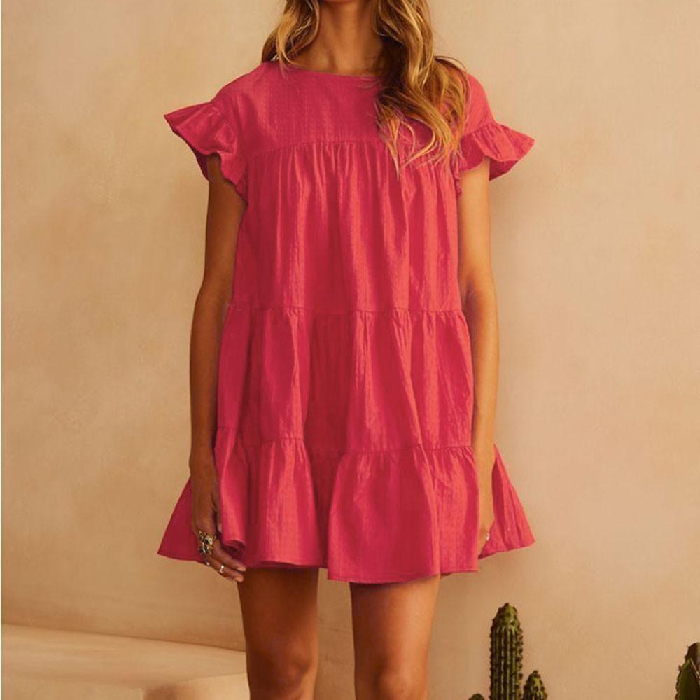 Casual Ruffle O Neck Short Sleeve Dress