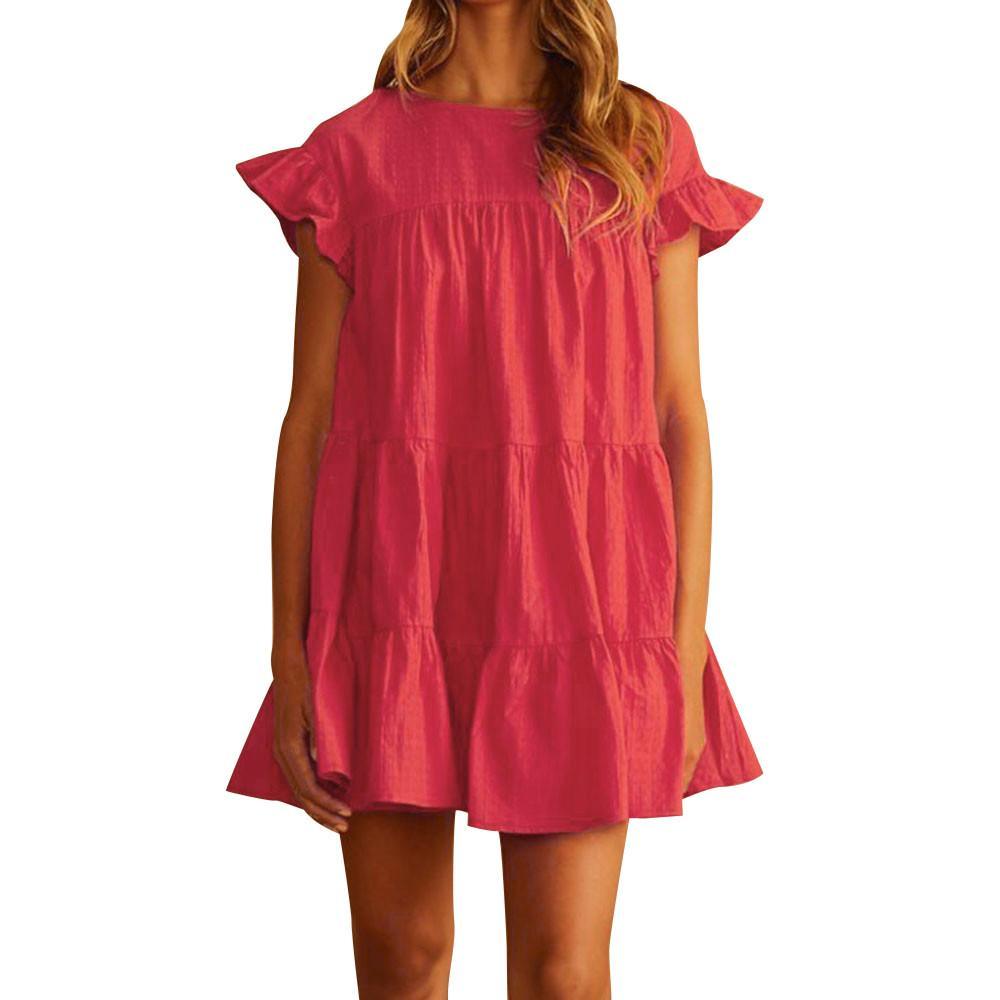Casual Ruffle O Neck Short Sleeve Dress