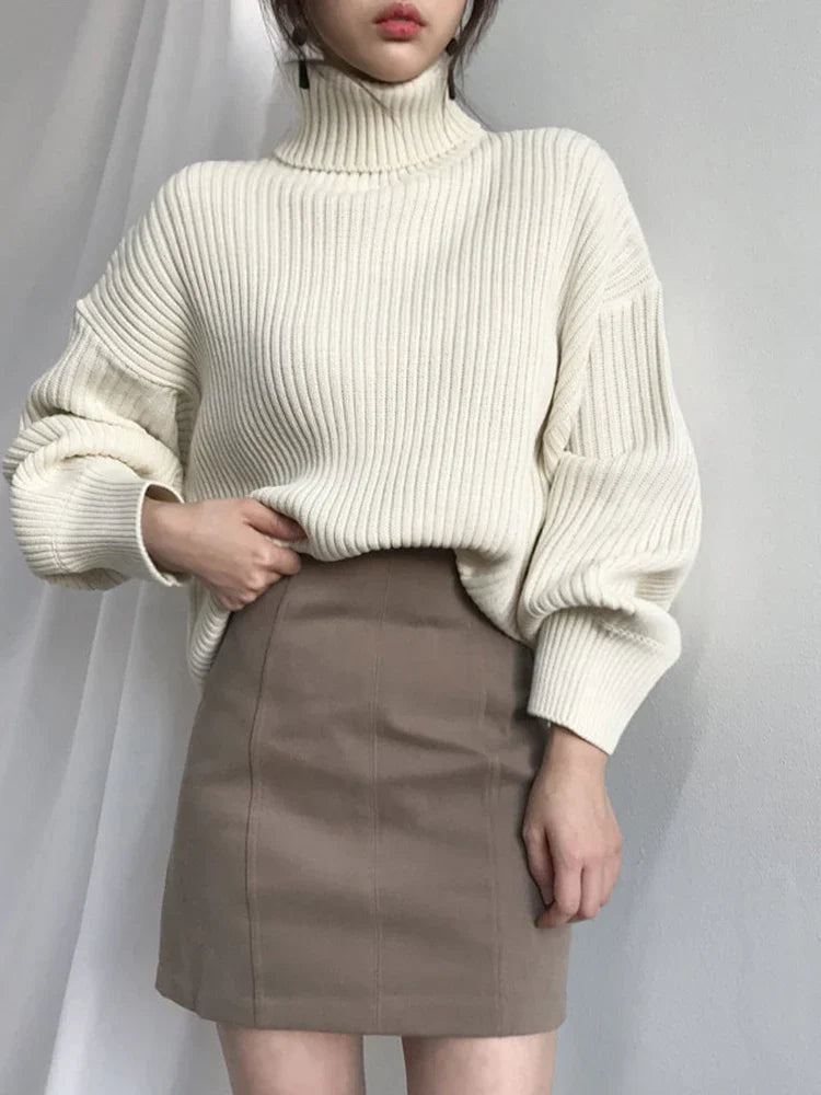 Korean Simple Lazy Wind Loose Long Sleeve Office Lady Knitted Pullovers Vintage Autumn Sweater
