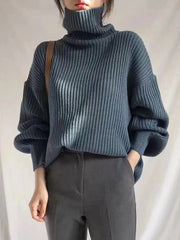 Korean Simple Lazy Wind Loose Long Sleeve Office Lady Knitted Pullovers Vintage Autumn Sweater