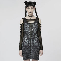 Cyber Printed Sexy  Metal Rivets Two-piece Dress