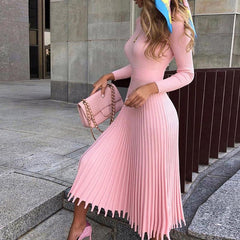 Knitted Long Dress Autumn Winter Slim Sleeve Ladies Dresses